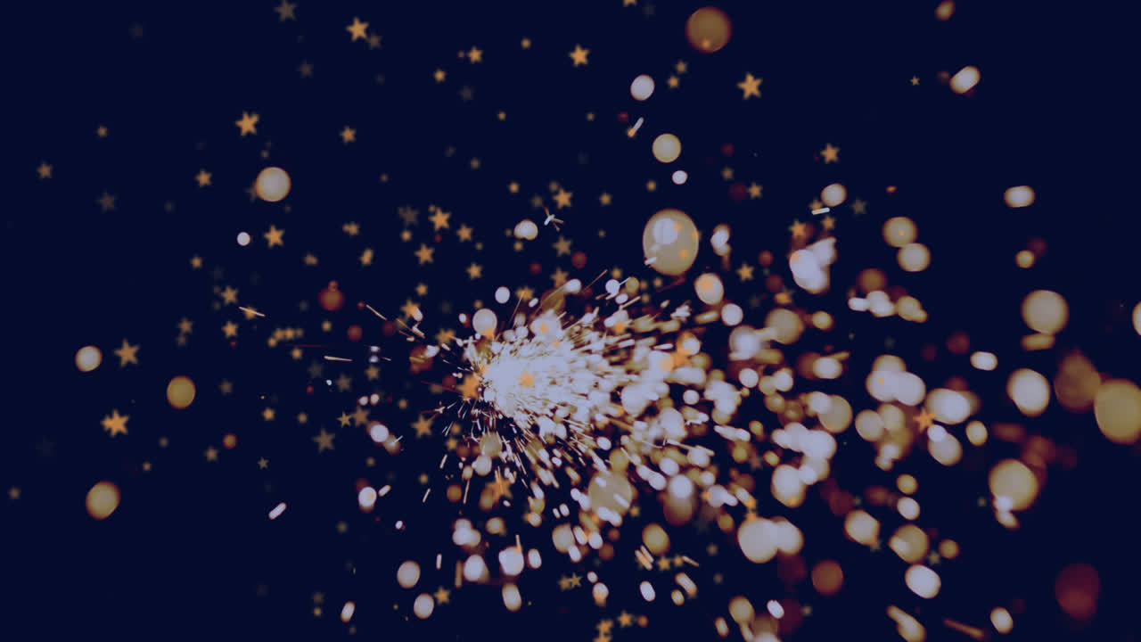 animación de puntos de luz y estrellas sobre fondo negro