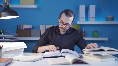 confused historian man thoughtful and stressed.