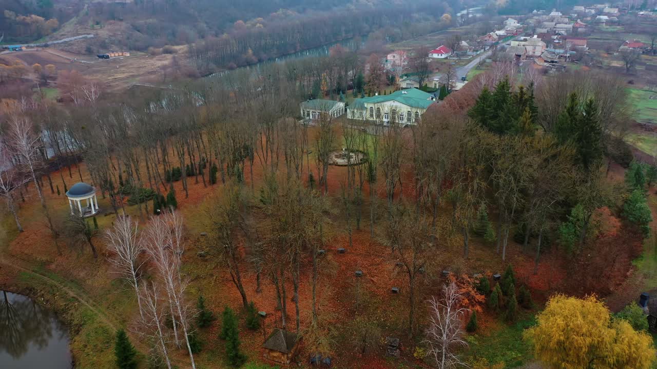 Hotel complex buildings. Aerial view of apartment building complex in suburban