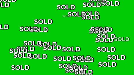 dynamic animation of the word "sold" falling from the top like rain on green screen. perfect for business presentations, e-commerce promotions, marketing videos, or real estate sales video element.