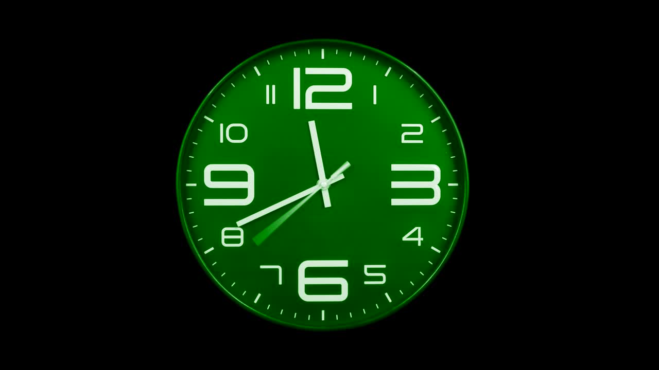 el reloj verde moderno se mueve rápido hacia adelante.