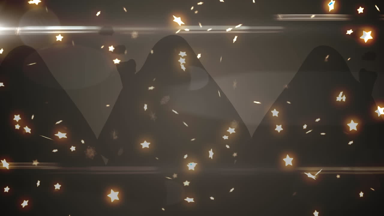 갈색 배경에 크리스마스 장식 위에 떨어지는 크리스마스 별의 애니메이션