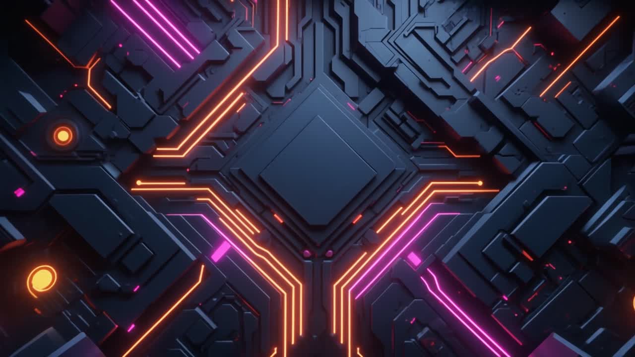 Animated Futuristic Circuit Board with Glowing Neon Lines