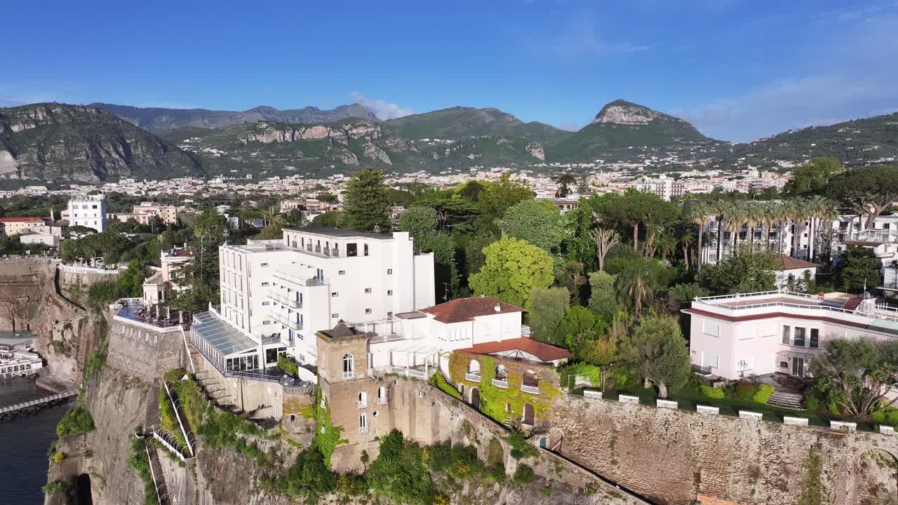 Sorrento Beach At Sorrento In Naples Italy. Coastal City. Waterfront Landscape. Sorrento Beach At Naples Italy. Beach Scenery. Medieval Buildings. Sorrento Skyline. Amalfi Coast