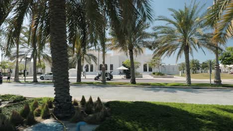 Palm-Trees-From-Car-Window-Of-A-Moving-Car,-Beautiful