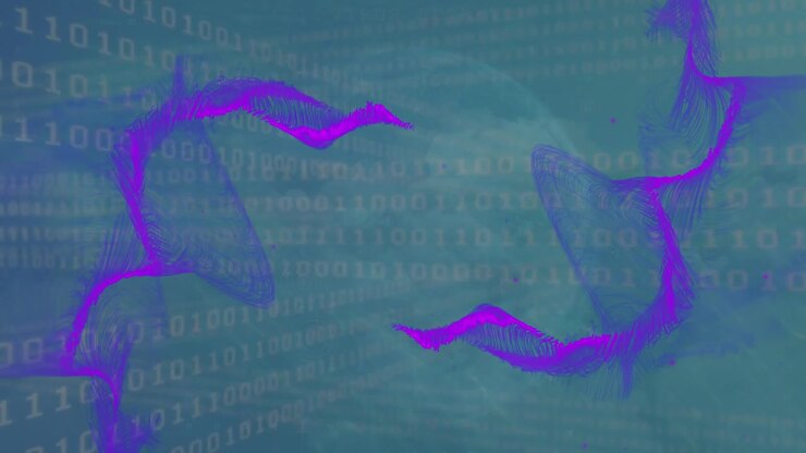 Animation of green shapes and data processing over on grey background