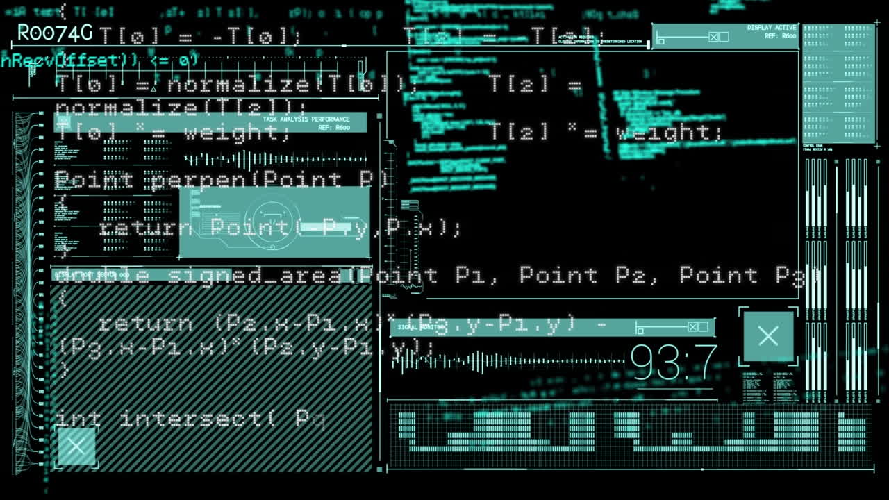 animacja przetwarzania danych na ekranie cyfrowym