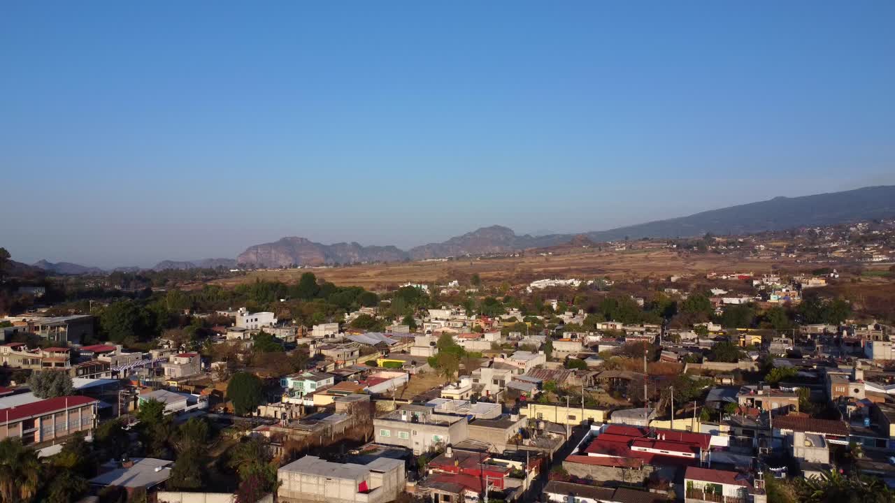 aerial view of a town at dawn