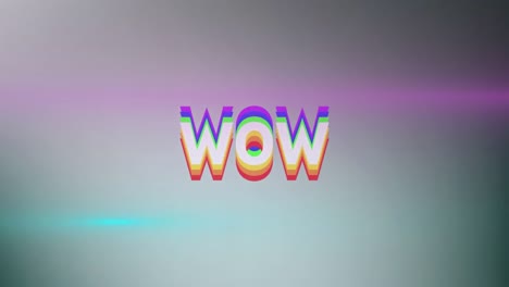 animation of wow rainbow text over grey background