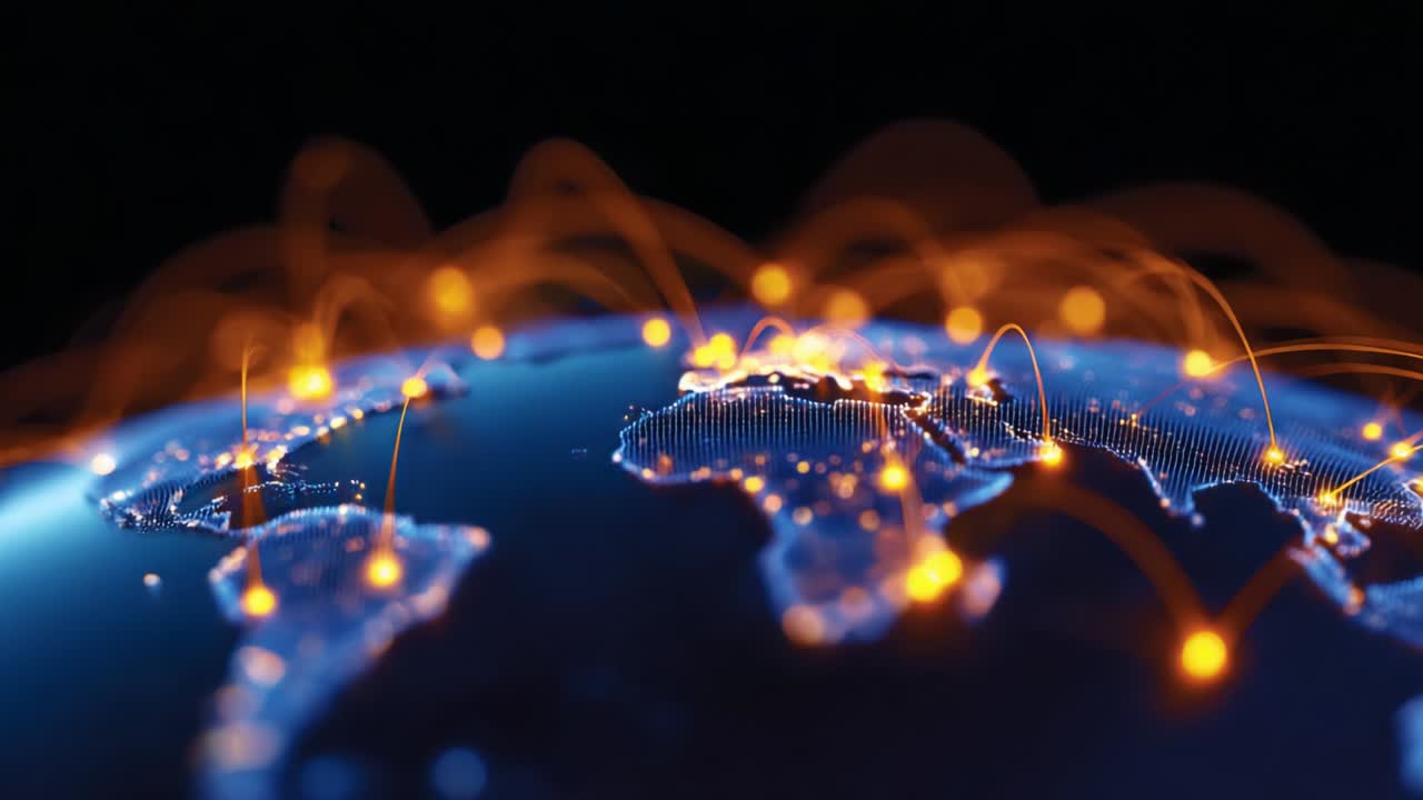 A Vibrant Network of Connections Across the Globe: Visualizing the Interconnectedness of Continents Through Vibrant Displays of Light and Data Flow as They Communicate in Real-Time