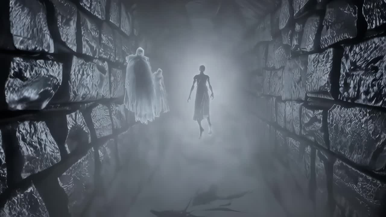 Ethereal Ghosts in a Stone Corridor