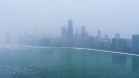 Aerial-footage-of-Frozen-Lake-Michigan-during-2019-Polar-Vortex,-Chicago,-Illinois