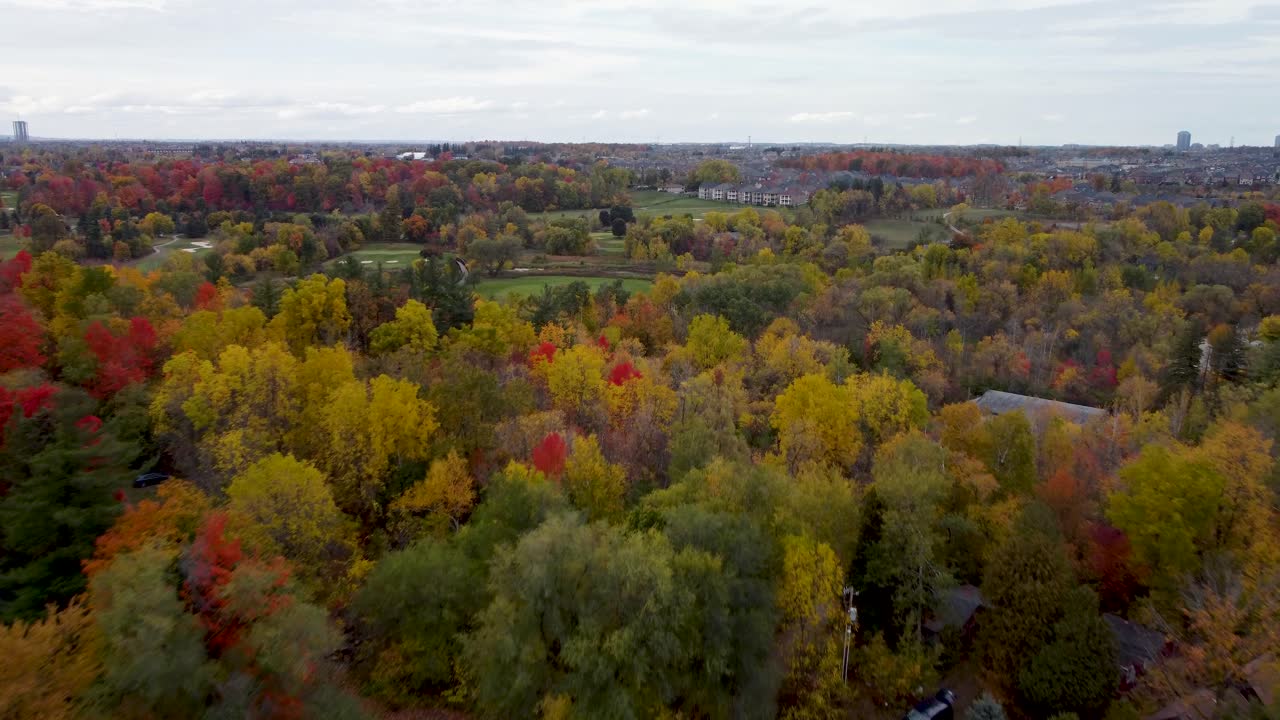 volar sobre un parque en un día de otoño, nublado y malhumorado