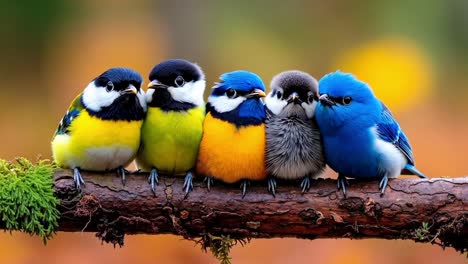 un grupo de pájaros coloridos sentados en una rama