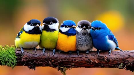 a group of colorful birds sitting on a branch