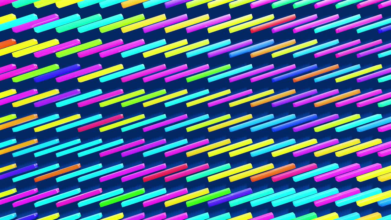 fondo geométrico simple abstracto 3d con rectángulos multicolores como bombillas que parpadean luces de neón en 4k en plano azul. animación en bucle suave. diseño de movimiento simple creativo bg con objetos 3d