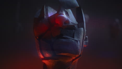 crushed and burned android head on spike in hell