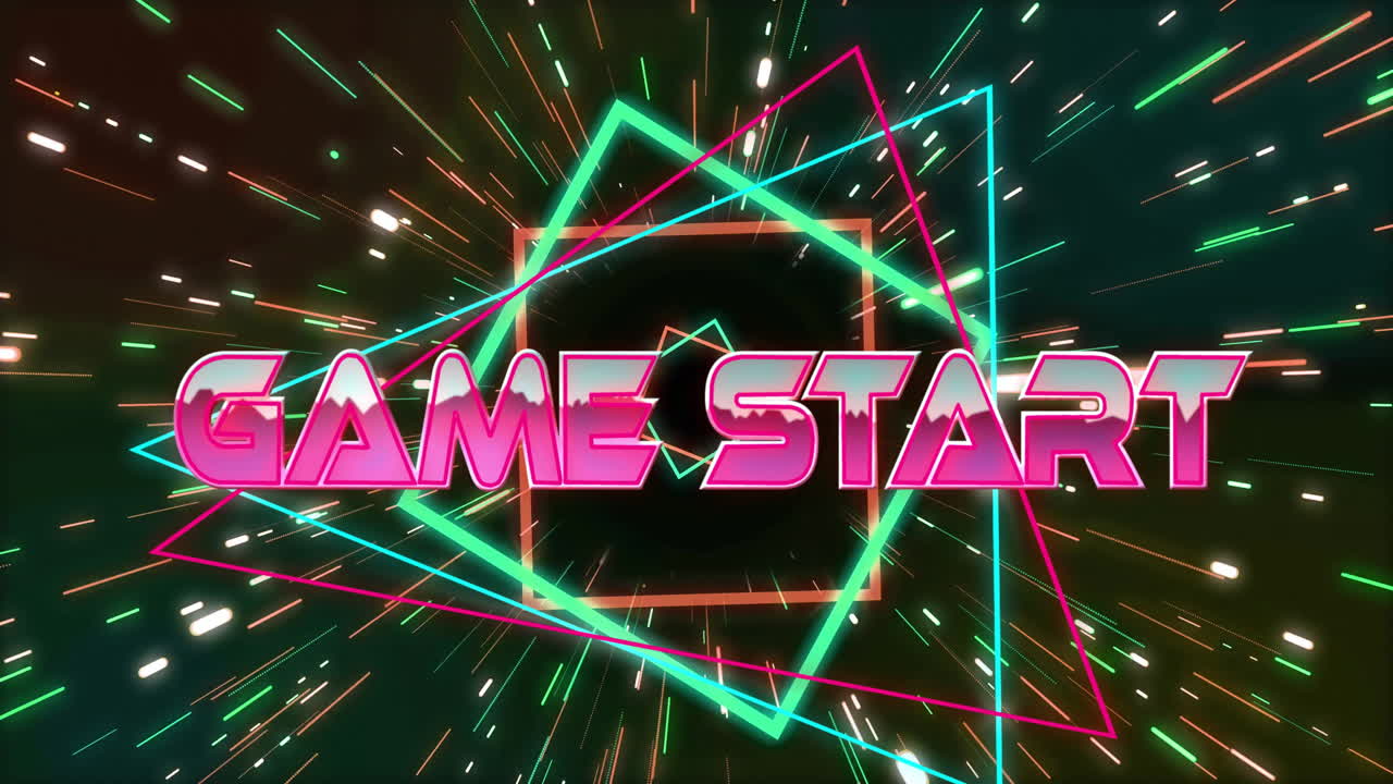 네온 패턴 배경 위에 텍스트 위에 게임의 애니메이션