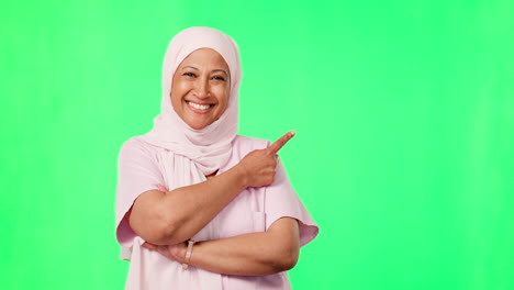 Green-screen,-pointing-and-nurse-face-isolated