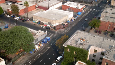 aerial view of urban homeless encampments and tent cities