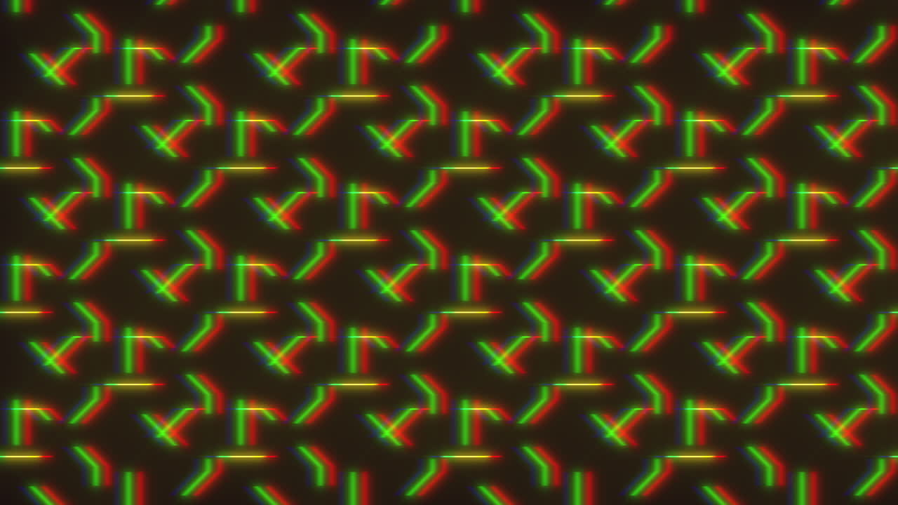 Sfondo astratto con motivo glitch al neon, spostamento RGB e rumore digitale in movimento