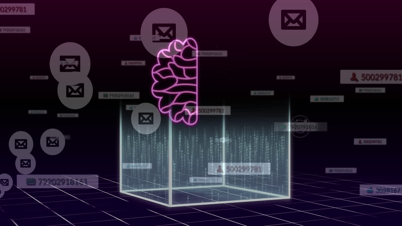 animación de un procesamiento de datos con iconos y cubo