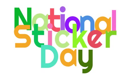 animation of national sticker day text on white background