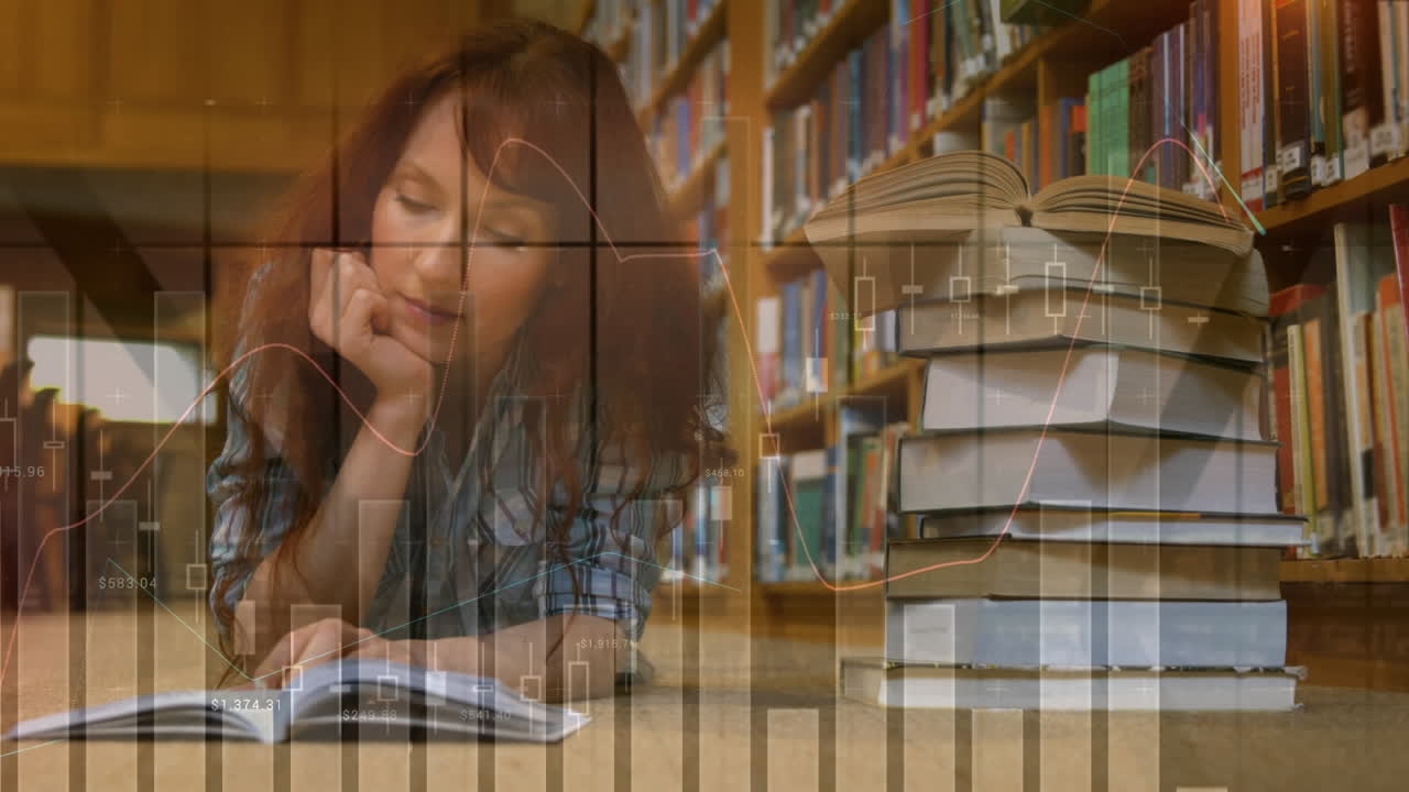 animación del procesamiento de datos digitales sobre la lectura y el estudio de las estudiantes