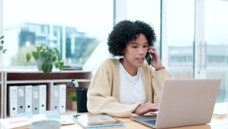 Geschäft,-Telefonanruf-Und-Frau-Mit-Einem-Laptop