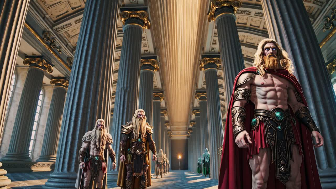 고대 신들은 웅장한 홀에서