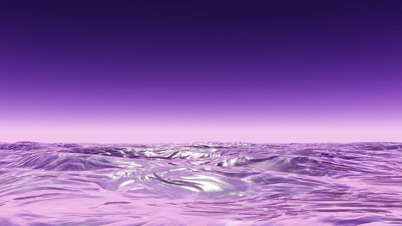 보라색 대기를 가진 우주 외계 행성에 거품이 이는 파도와 같은 두꺼운 젤, 매끄러운 무한 루프