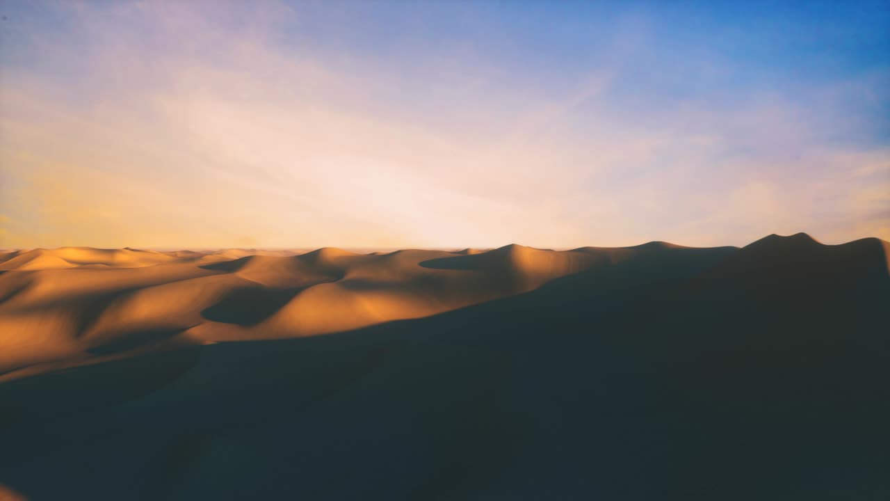 vuelo interminable en el interminable desierto caliente con dunas y montañas de arena. bucle sin costuras 3d render
