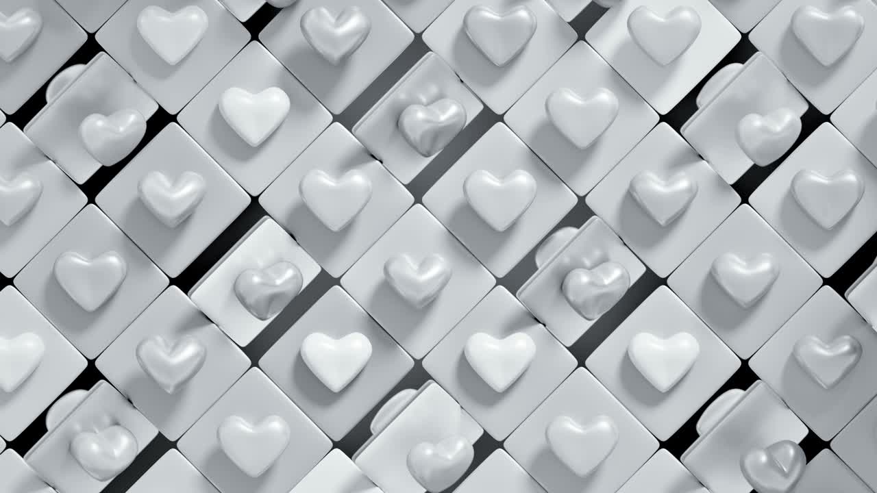 White hearts 3D render seamless loop animation