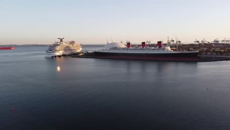 aerial shot of docking queen mary