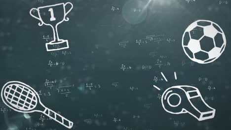 Animation-of-mathematical-drawings-and-formulas-over-lights-on-dark-background