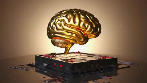 golden brain on circuit board: a concept of ai and technology