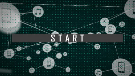 animation of start text and network of connections on black background