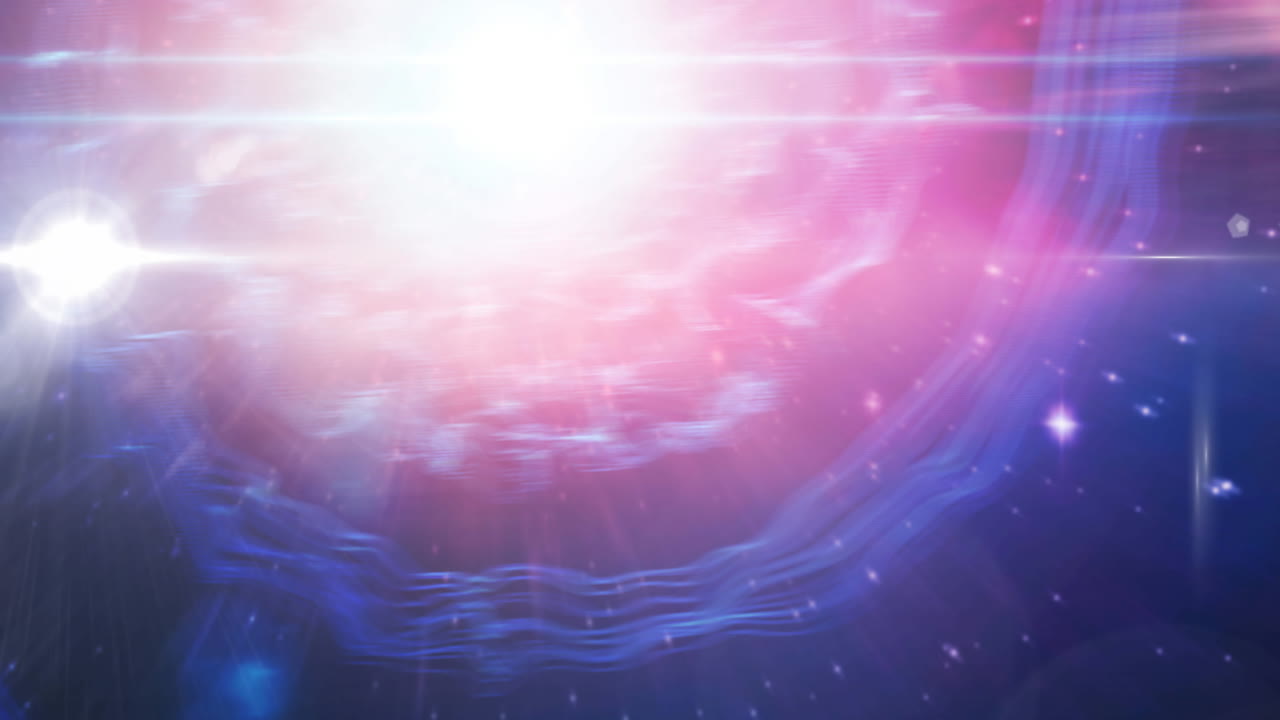 빛나는  ⁇  반점과 별의 애니메이션은 우주에서 분홍색과 보라색 빛의 시험입니다.