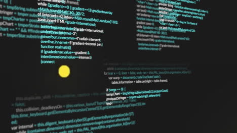 animation of computer code with floating yellow dot, suggesting data processing