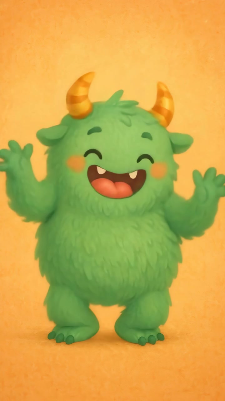 Lindo monstruo verde de dibujos animados bailando alegremente