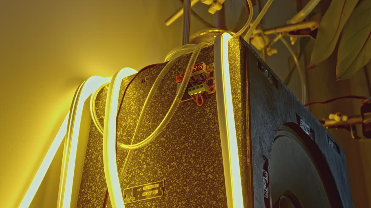 네온 조명을 가진 빈티지 스피커