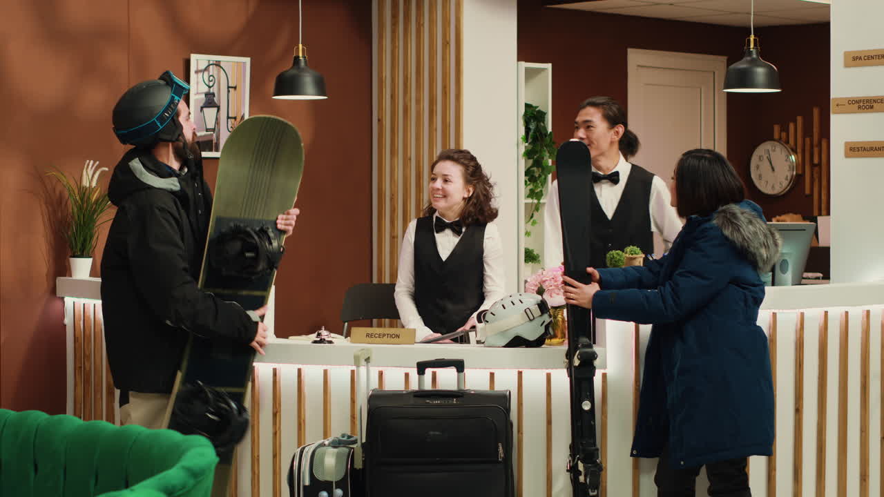 스키장에 도착하는 운동선수들