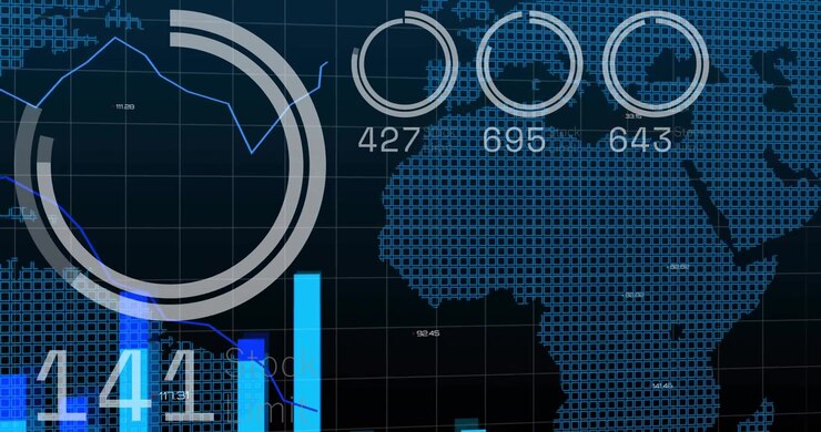 Animated tech dashboard getting data driving bars rising gauge filling line tracing showing metrics
