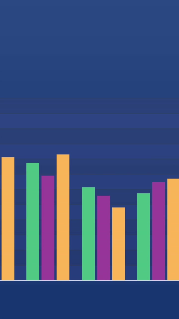 Animación de procesamiento de datos estadísticos sobre fondo azul