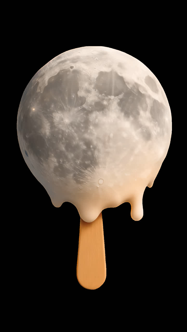 Surreal moon ice cream animation isolated asset, transparent 4K video, alpha channel, ProRes 4444