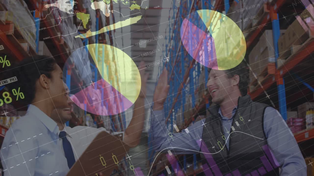 procesamiento de datos estadísticos contra supervisores masculinos y femeninos que se dan cinco en el almacén