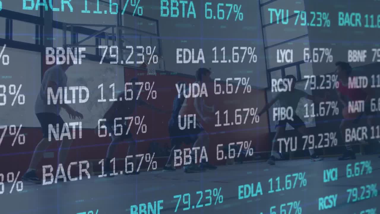 Animazione di elaborazione dati su giocatori di pallacanestro.