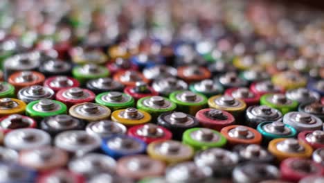rotation around a group of colored batteries recycled batteries rotation around a group of colored batteries disposal of hazardous waste
