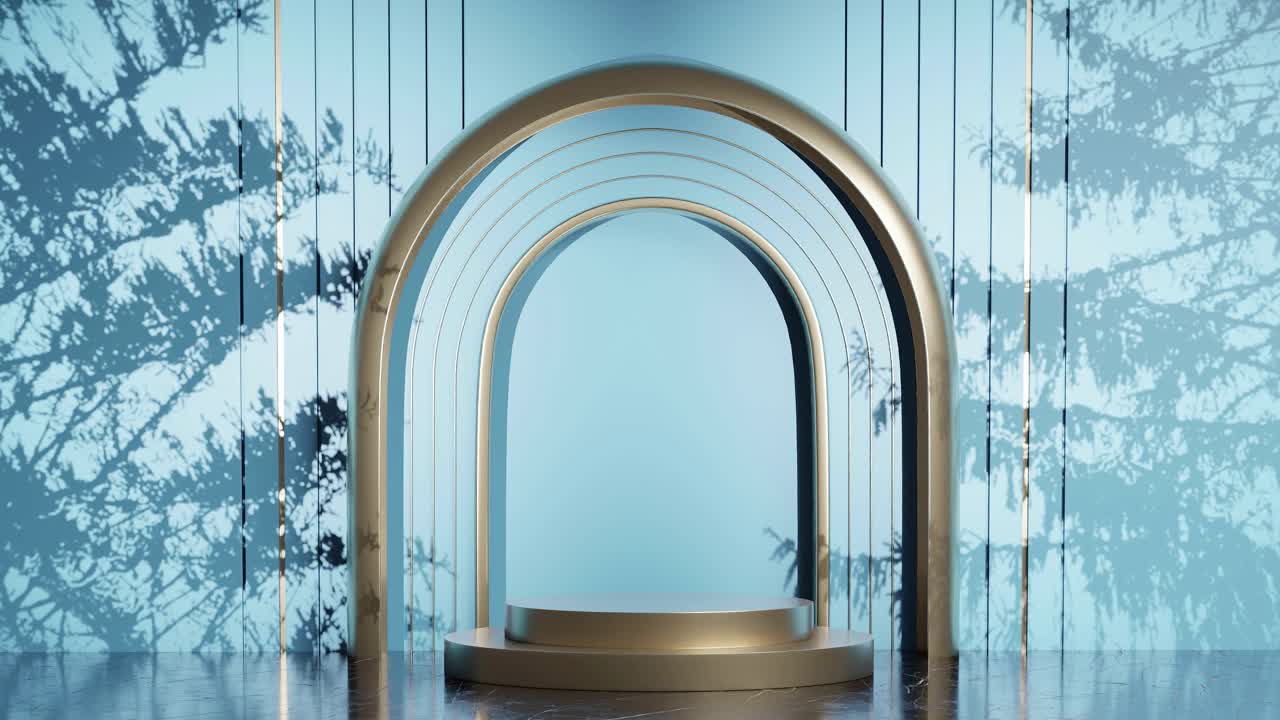 diseño de soporte de exhibición de productos con sombra de hojas de árboles en animación de renderización 3d, sitio web de comercio electrónico venta descuento fondo de cielo azul de verano