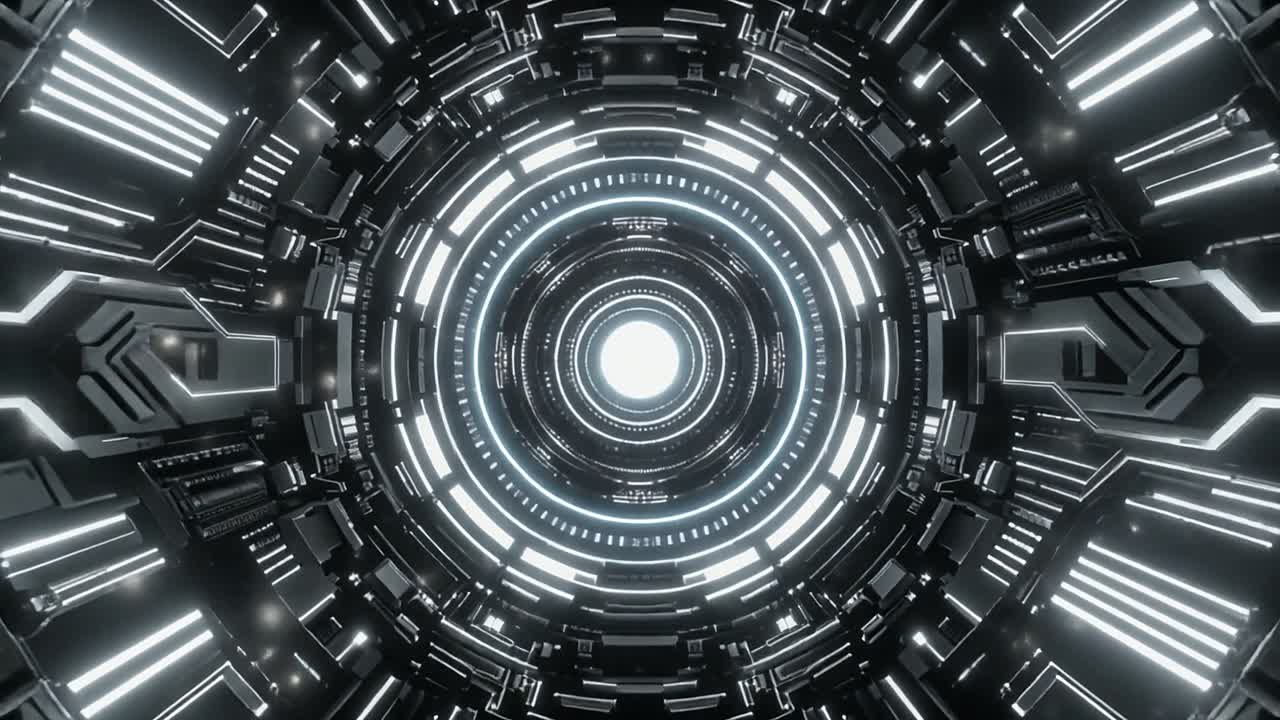 Loop continuo di un tunnel digitale futuristico con luci incandescenti